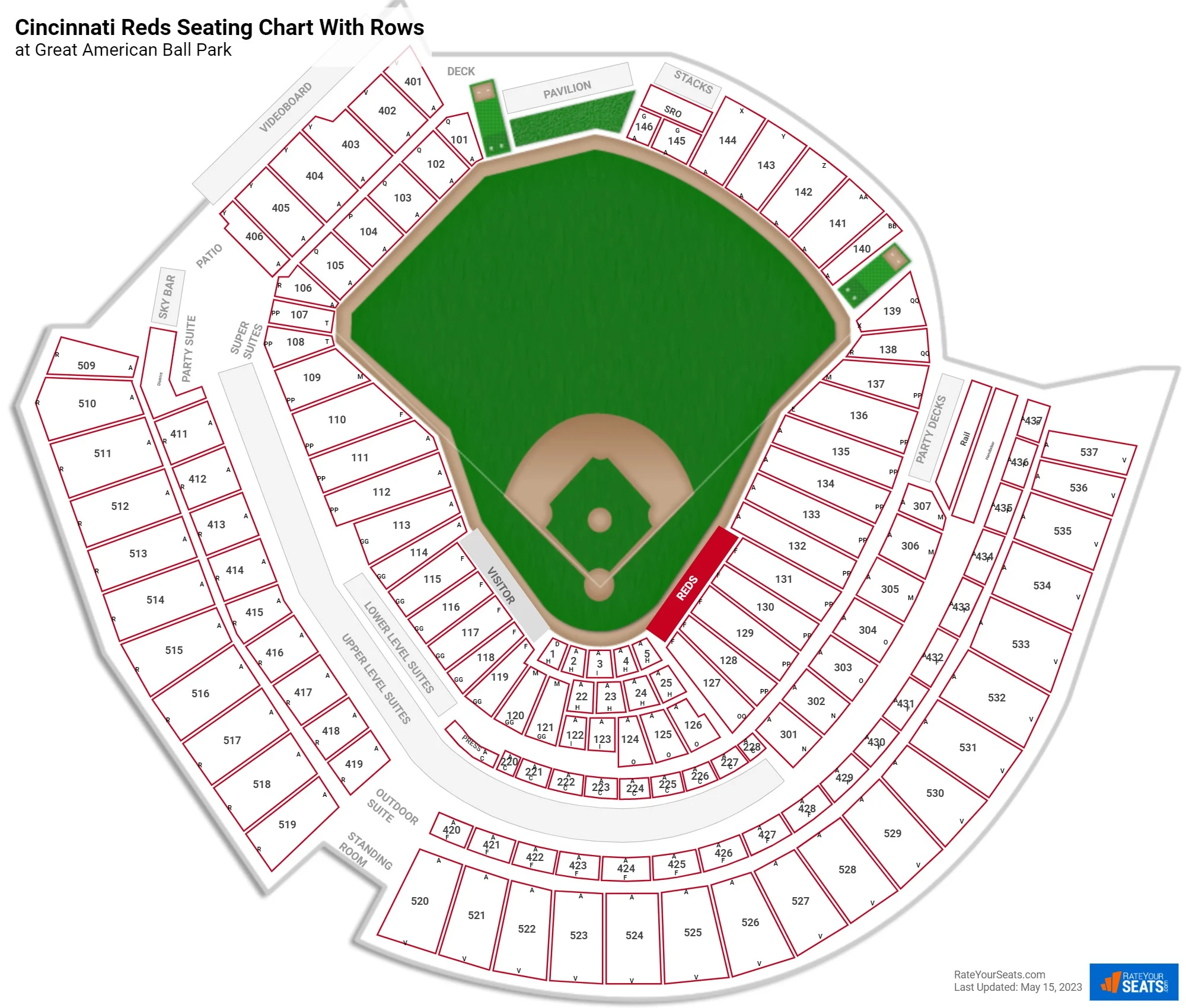 Cincinnati Reds seating chart with rows at Great American Ball Park